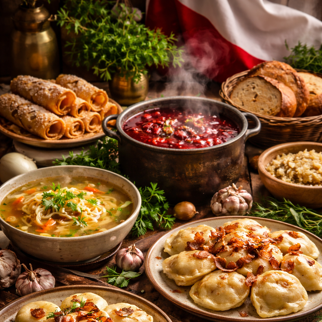 Widok na tradycyjne polskie jedzenie.